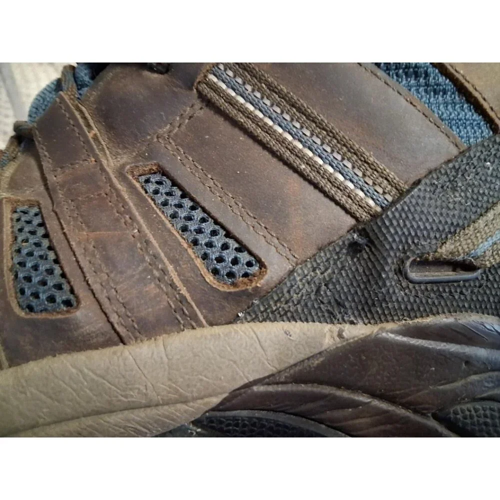 Keen Mens Waterproof Hiking Boots Size 10.5EE Brown & Blue KEEN.DRY Leather & Me